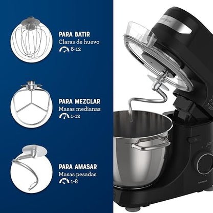 Oster Batidora Planetaria 850 W con 12 Velocidades y Tazón de 4 L | Mezclas homogéneas con cuchilla Quad de acero inoxidable, incluye 4 accesorios, negro, FPSTSMPL2B