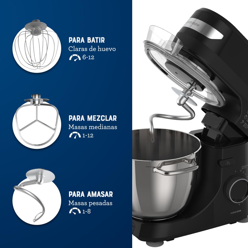 Oster Batidora Planetaria, 12 velocidades, Tazón de Acero Inoxidable, Capacidad de 4 lt, Incluye 4 Accesorios, 850 W, Negro, FPSTSMPL2B