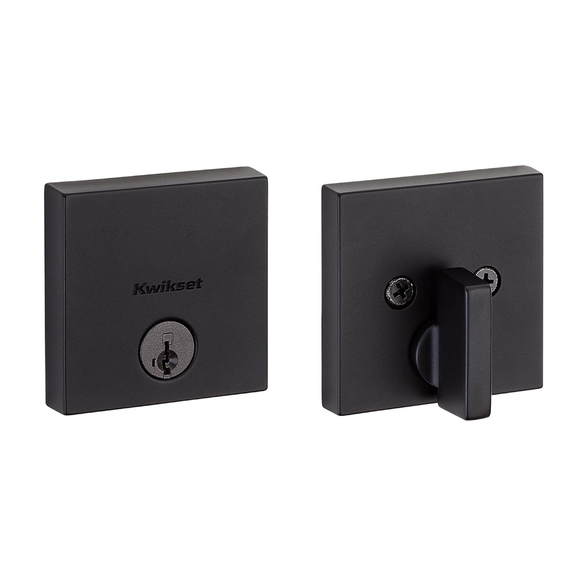 Kwikset - Cerradura de cerrojo del centro de la ciudad, puerta de entrada frontal con llave, color negro mate, resistente a la selección, seguridad SmartKey Rekey, tornillo muerto de un solo cilindro,