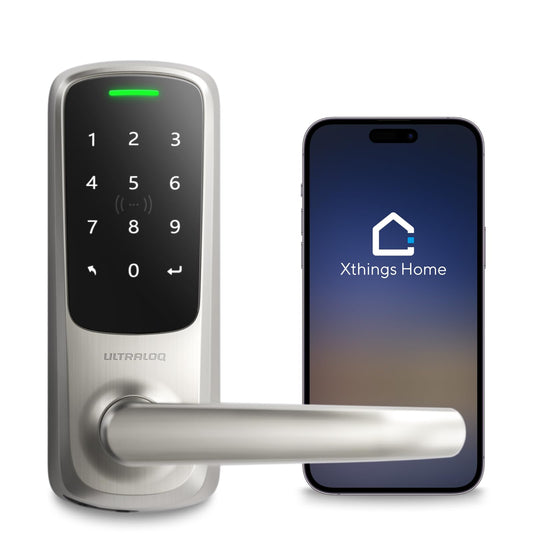 ULTRALOQ Latch 5 World's First - Cerradura inteligente WiFi integrada con NFC, entrada sin llave 5 en 1 con control de aplicación, cerradura de manija de puerta inteligente con teclado digital táctil
