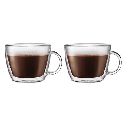 Bodum Bistro Taza de Vidrio para Café - 2 Unidad (Paquete de 1) - Taza de doble pared - 15 onzas