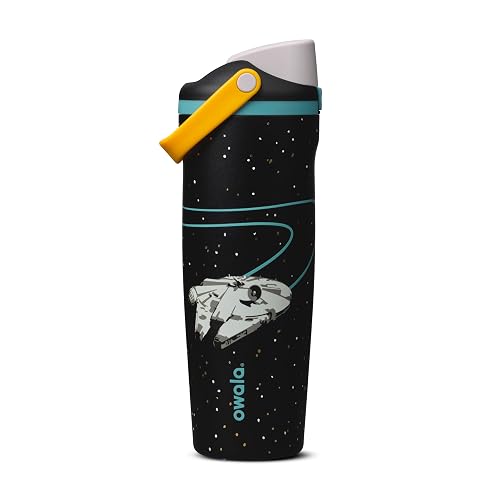 Owala Star Wars FreeSip Sway - Botella de agua de acero inoxidable con boquilla de dos vías, popote integrado y mango de cubeta, escuela y deportes, 30 onzas, sin BPA, a prueba de fugas, halcón