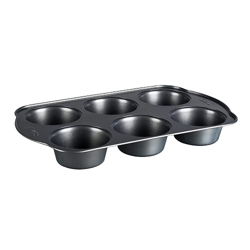 Ekco - Molde para Hornear Muffins, Magdalenas, Mantecadas, Ekco Evolution, Color Negro, Acero inoxidable con Antiadherente, 6 Tazas