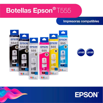 Epson Ecofit Botella de Tinta Fotográfica Color Magenta T555 para Impresoras L8160 y L8180