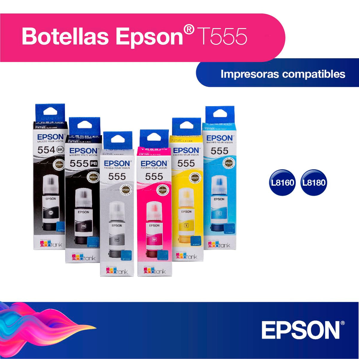 Epson Ecofit Botella de Tinta Fotográfica Color Gris T555 para Impresoras L8160 y L8180