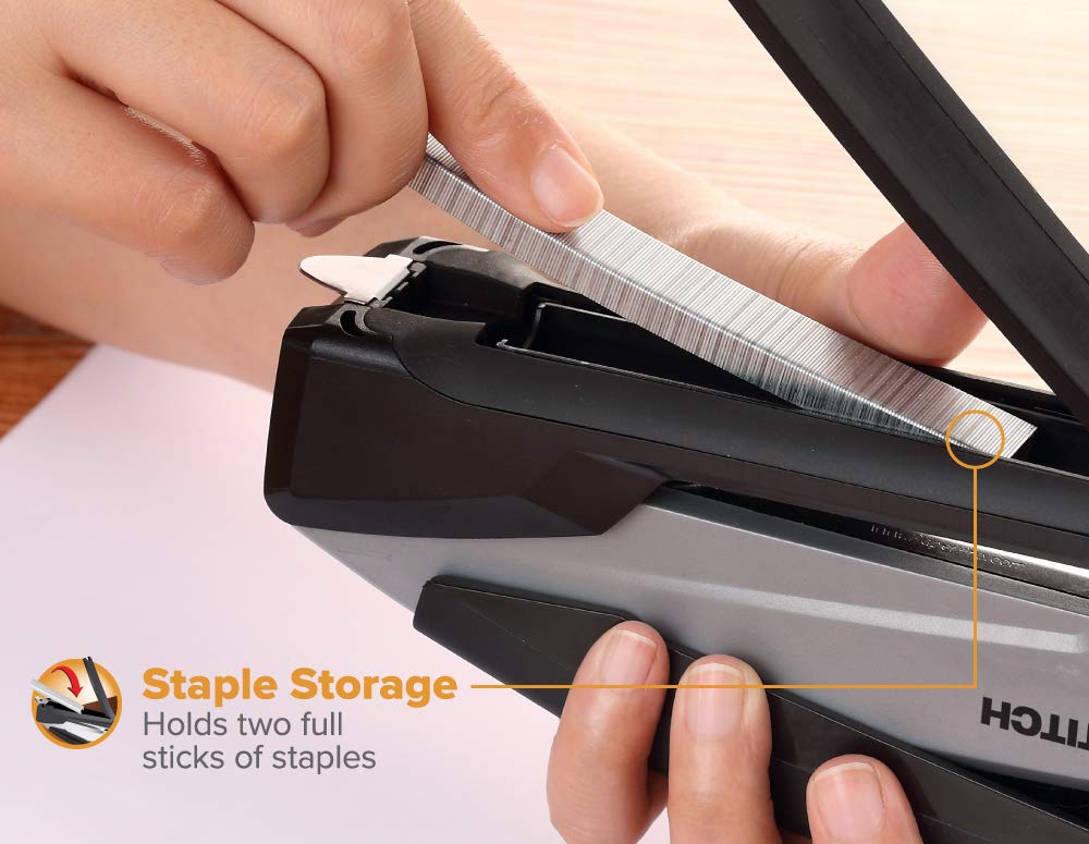 Bostitch Office Executive Stapler - 3 en 1, Sin Esfuerzo con un Dedo, Operación por Resorte, Negro/Gris (INP20)