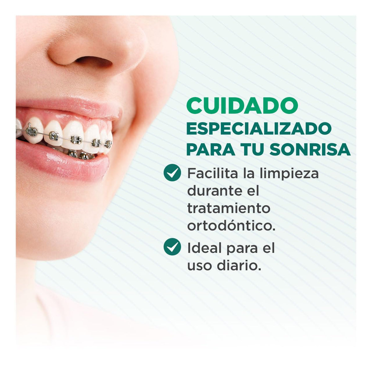 GUM - Kit de Cuidado Bucal para Ortodoncia con Cepillo Especializado en Forma de V, Cera Protectora, Cepillos Interdentales y Palillos Soft Picks con Sabor a Menta - Modelos y Colores Surtidos