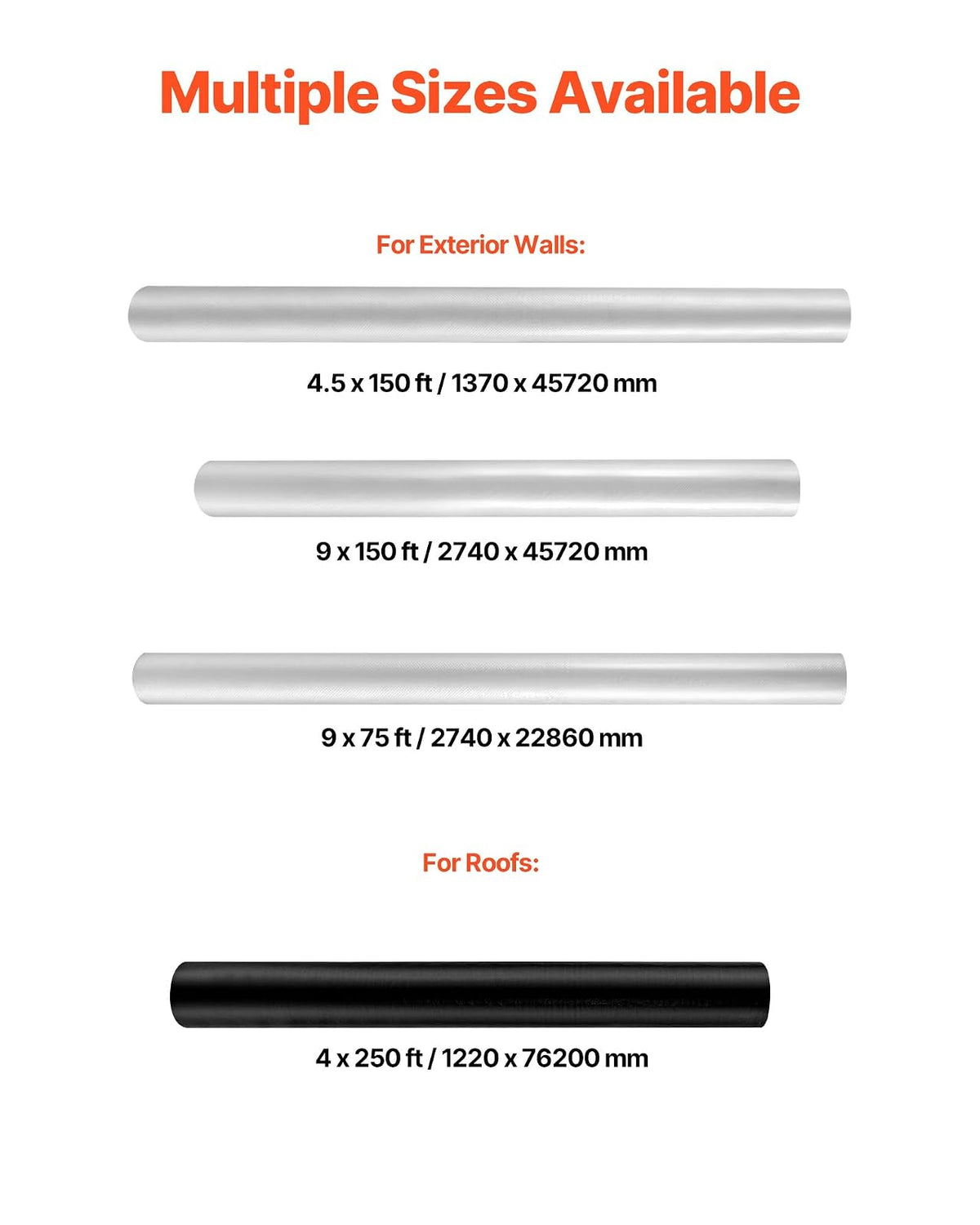 VEVOR Barrera de Vapor, 2,7 x 22,86 m, Pantalla Impermeabilizante de Plástico, 0,13 mm de Grosor, Bloquea la Humedad a Través de las Paredes, para Construcción y Renovación de Edificios, Blanco