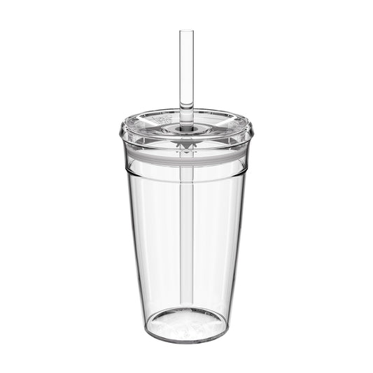 KeepCup - Taza fría de plástico transparente, reutilizable, con tapa y popote, tamaño grande de 16 onzas (454 ml)