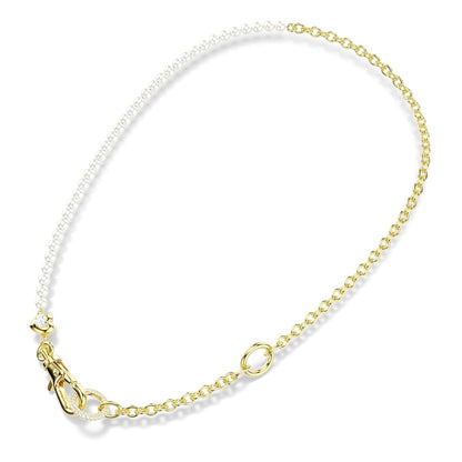 Collar Swarovski Idyllia, perla de vidrio, blanco, baño en oro