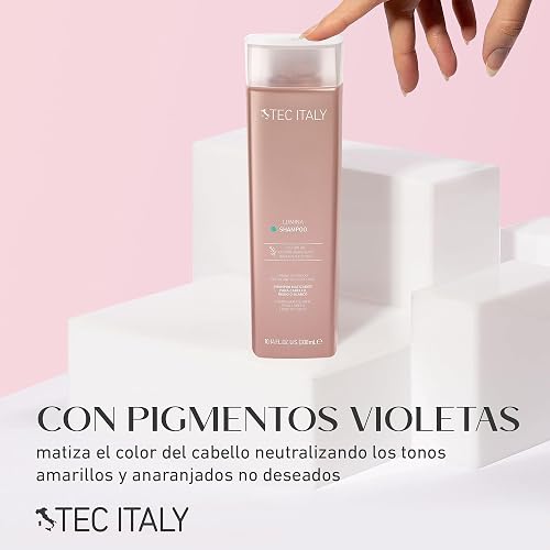 TEC ITALY Lumina Shampoo Iluminador Matizador Cabello Rubio o Blanco 300 ml | Diseñado para mantener matices fríos en cabellos claros. Purifica suavemente y aporta una apariencia más luminosa.