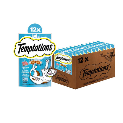 Temptations premios para Gato Sabor Rico Atún, 12 Pack de 85gr c/u– Crujientes por Fuera y Cremosos por Dentro