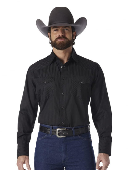 Wrangler Camisa Sport Western de Algodón para Hombre - Negro - M