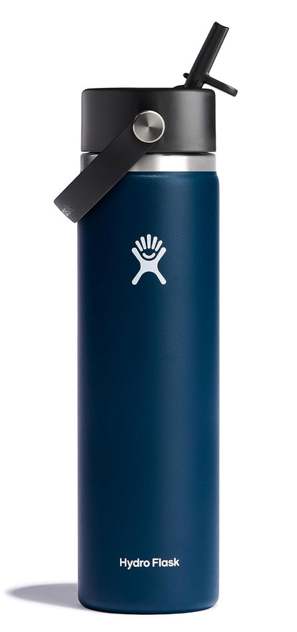 Hydro Flask Botella con Tapa de Popote Flexible, Acero Inoxidable - Tapa nueva de 24 onzas - Índigo