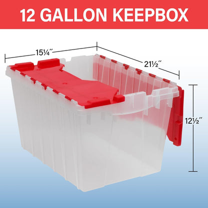 Akro-Mils KeepBox Contenedor de almacenamiento de 12 galones, caja de almacenamiento de plástico apilable y anidable con tapa adjunta, bolsa transparente para garajes, armarios y mudanzas, 21-1/2 x 15