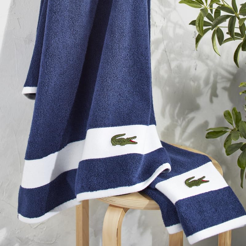 Lacoste Sport Stripe - Juego de toallas de algodón de lujo de 6 piezas, fabricadas con 100% algodón Supima suave, absorbente y de secado rápido, incluye 2 toallas de baño, 2 toallas de mano, 2 toallas