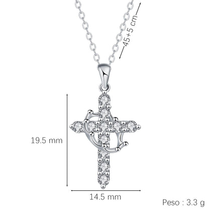 XYPHIELLE Collar de Cruz Azul para Mujer, Dije de Corona con Circonitas, Regalo para Novia Esposa, San Valentín Aniversario