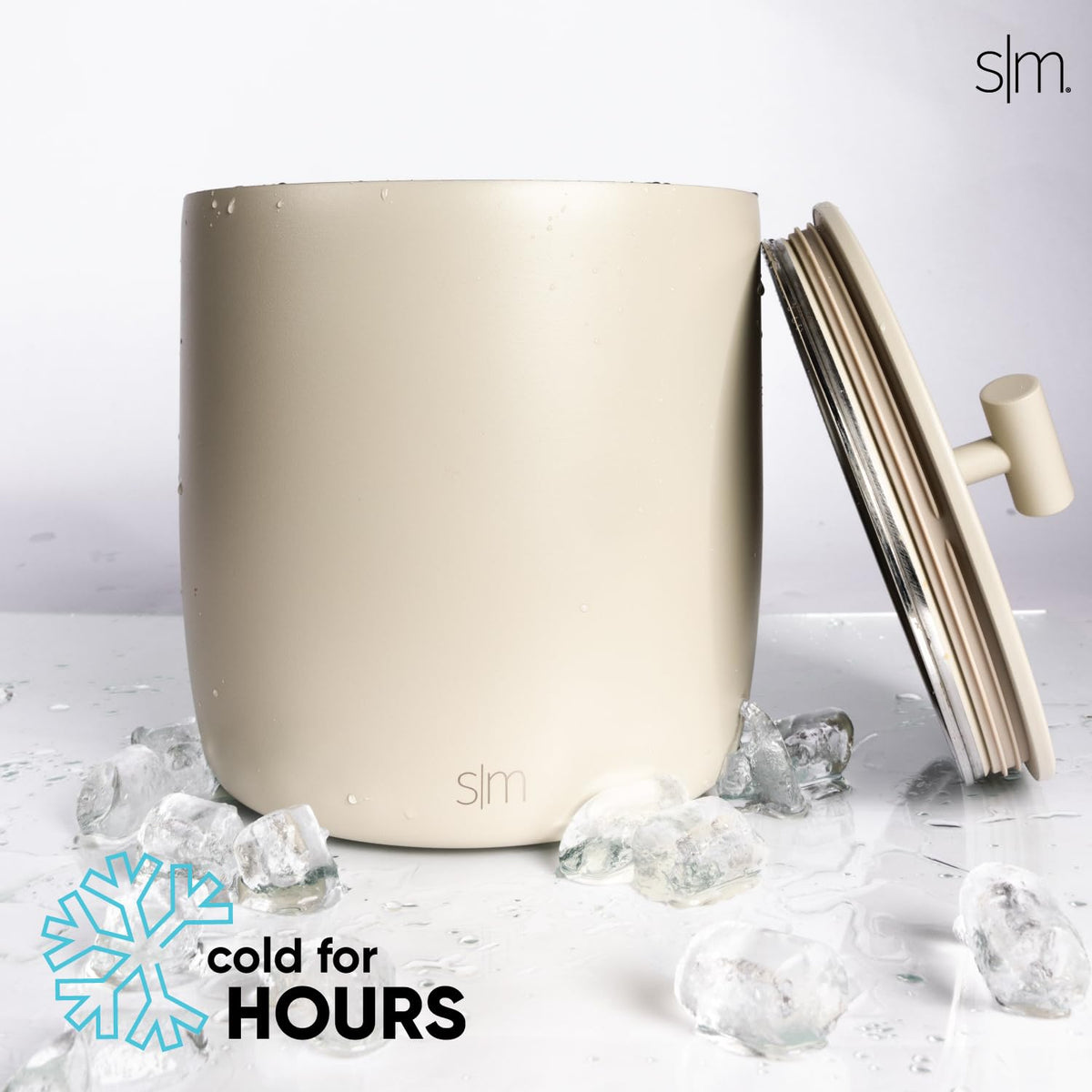 Simple Modern Aislamiento al Vacío Cubeta de Hielo con Tapa y Cucharón | Para Cócteles, Champán, Vino, Cerveza y Eventos | Rocks Colección| 3L | Almond Birch