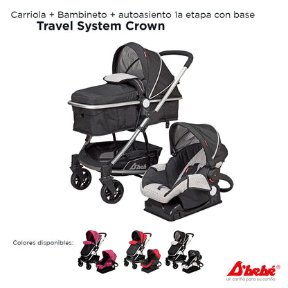 D´BEBÉ - Carriola Travel System Crown - Carriola Multifuncional - Ideal para Bebés Recién Nacidos y hasta los 4 años - Incluye Bambinieto y Autoasiento - Color Negro