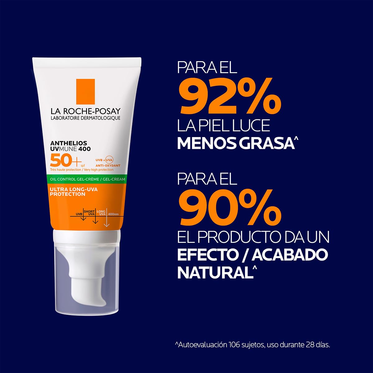 La Roche-Posay Anthelios Oil Control Toque Seco FPS 50+, Protector Solar Facial en Gel-Crema para Piel Grasa y Sensible, Matificante, Anti-Brillo, Sin Color, 50 ml