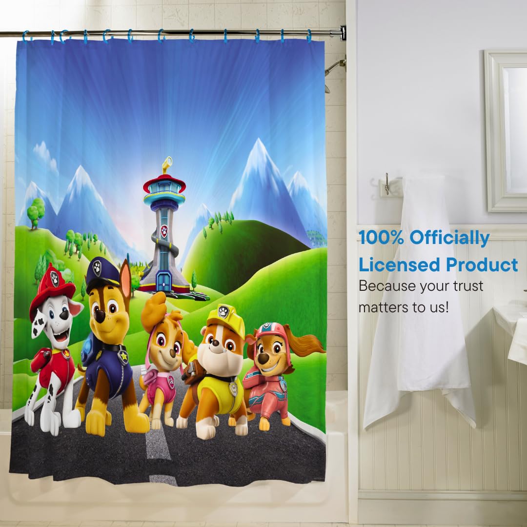Franco Nickelodeon Paw Patrol - Juego de Cortina de Ducha y Anillo de 13 Piezas (Producto 100% con Licencia Oficial)