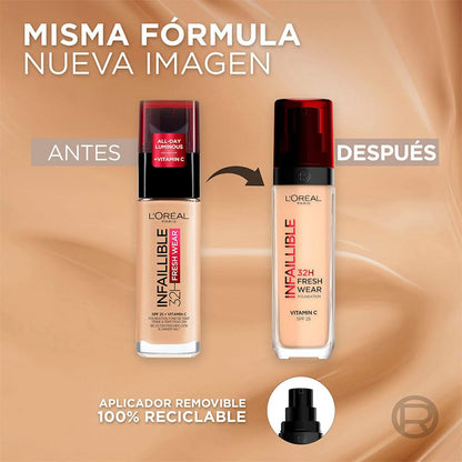 L´Oréal Paris, Base de maquillaje líquida de larga duración, Infallible 32h Freswear, Tono 220 Sand, 30ml