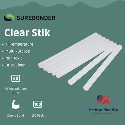 Surebonder DT-100 Made in the USA All Purpose Stik-Mini Glue Sticks-All Temperature-5/16"D, 4"L Hot Melt Glue Sticks-100 Sticks per bag