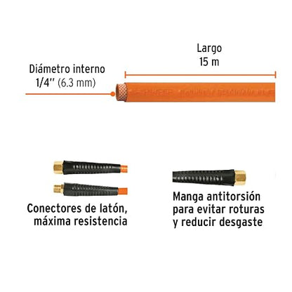Truper MAN-PI-15-1/4, Manguera de PVC para compresor largo de 15m diámetro 1/4"