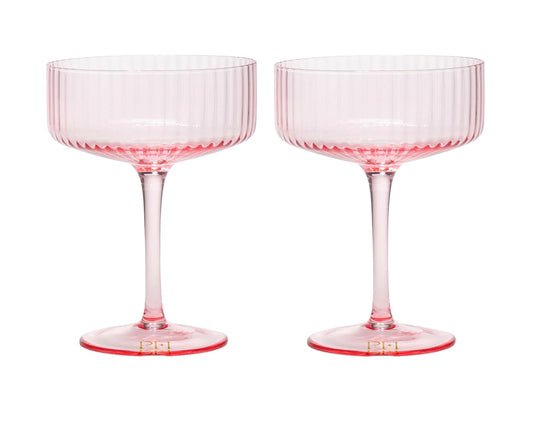 Paris Hilton - Juego de copas de cóctel acanaladas, elegante cristalería estriada, perfecto para champaña, martinis, vino y más, juego de 2, 10 onzas, rosa
