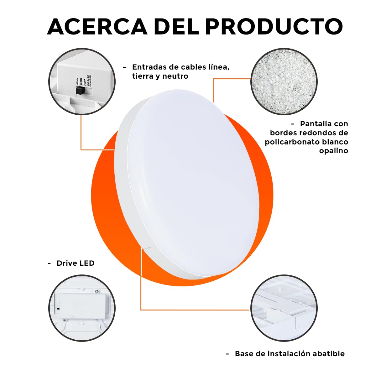 Tecnolite - Lámpara de Techo Plafón LED 18 W, Luz Blanca Ajustable, No atenuable