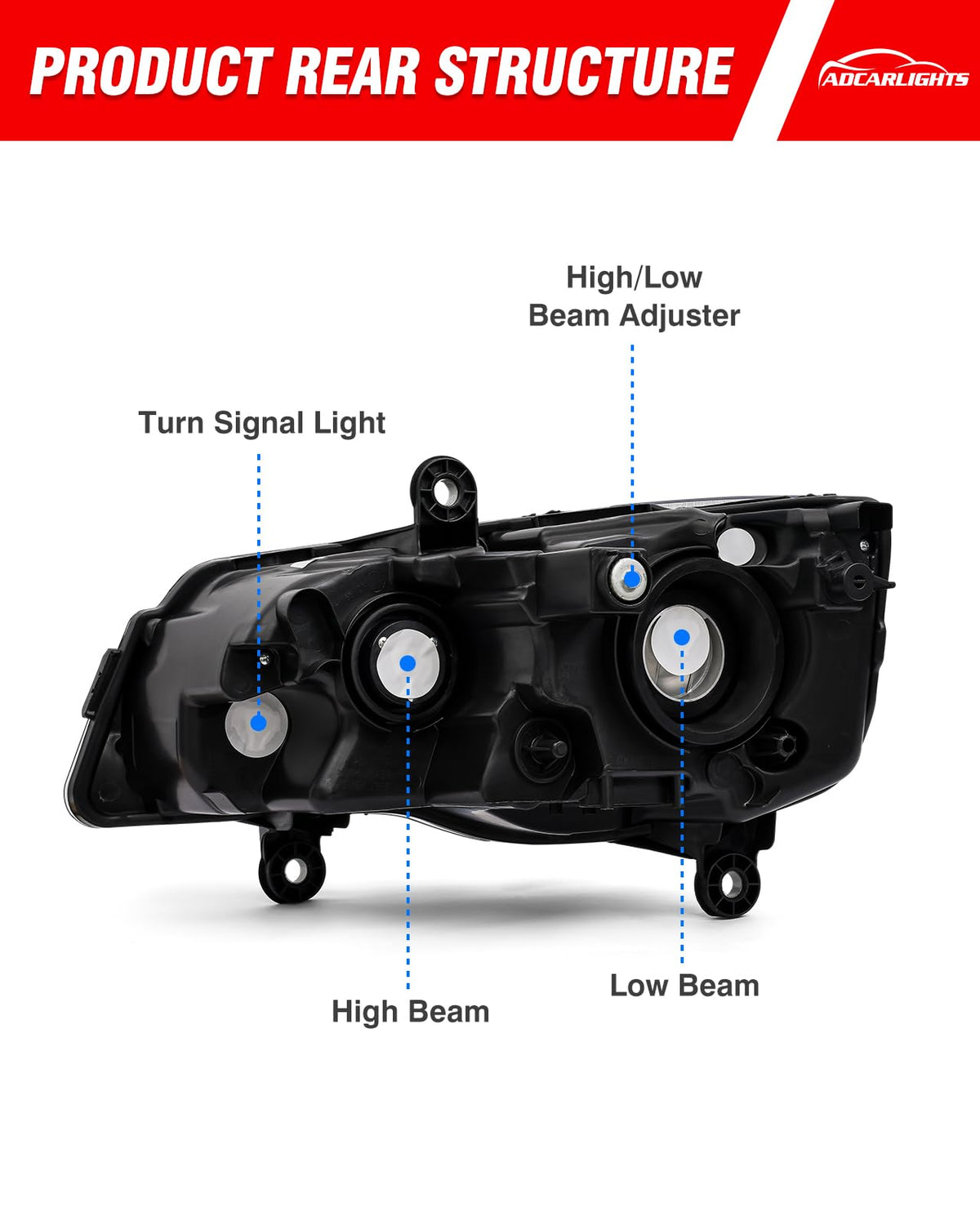 ADCARLIGHTS Compatible con Dodge Grand Caravan 08-16 Chrysler Town & Country Factory Style Faros delanteros cromados para conductor y pasajero