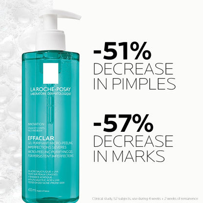 La Roche-Posay, Effaclar Gel Limpiador Microexfoliante Facial, Reduce Sebo Y Marcas, Ácido Salicílico, Piel Grasa Con Imperfecciones, 400 ml