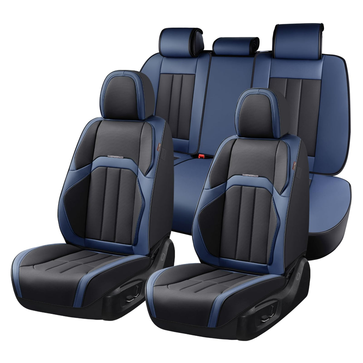 Coverado - Funda para Asiento de Automóvil, Funda para Asiento Delantero de Automóvil, Piel Premium, Ajuste Universal, Impermeable, cojín Antideslizante para la mayoría de los Automóviles, Color Rojo - Negro, azul - FullSet