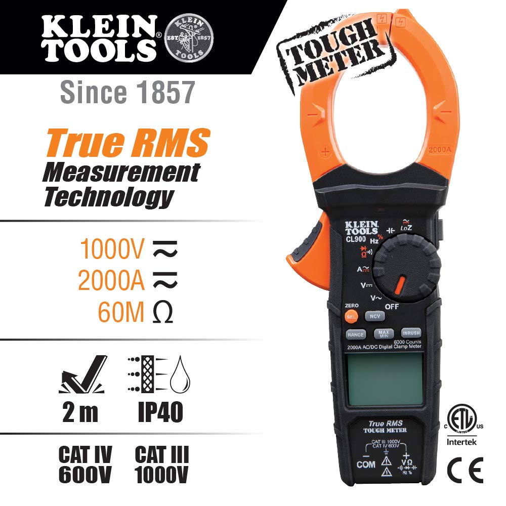 KLEIN TOOLS CL900 | Pinza Amperimétrica | 2000 A TRMS | CA/CD | CAT IV