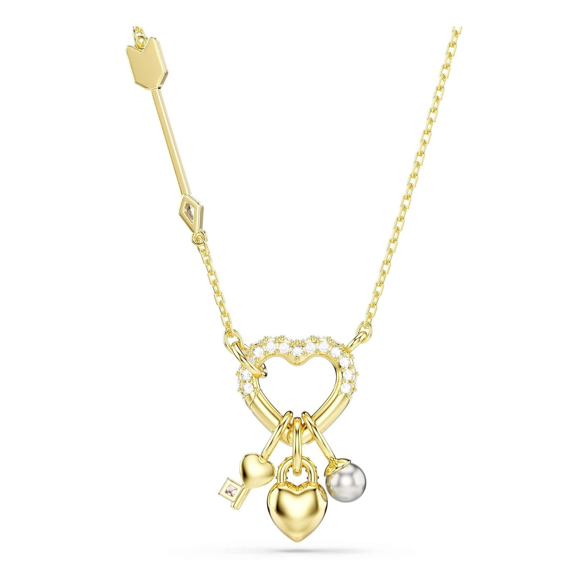 Colgante Swarovski Idyllia, Cortes mixtos, Corazón, Llave, Rosa, Chapado en oro