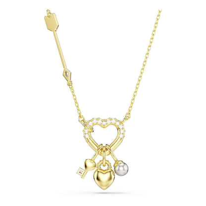 Colgante Swarovski Idyllia, Cortes mixtos, Corazón, Llave, Rosa, Chapado en oro