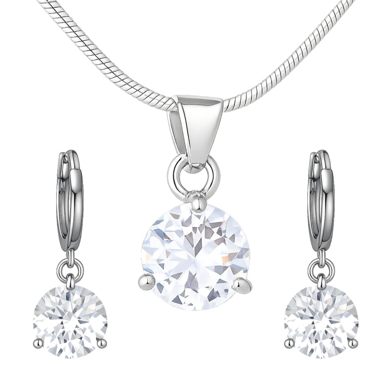 XYPHIELLE Collar y Aretes para Mujer - Dije Redondo de Zirconia Blanca en Aleación Plateada - Joyería Elegante para Novia, Esposa o Mamá (Navidad, San Valentín, Cumpleaños)