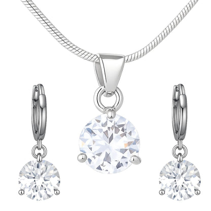 XYPHIELLE Collar y Aretes para Mujer - Dije Redondo de Zirconia Blanca en Aleación Plateada - Joyería Elegante para Novia, Esposa o Mamá (Navidad, San Valentín, Cumpleaños)