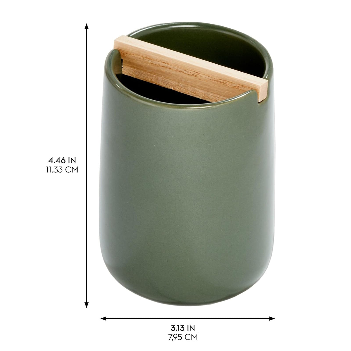 iDesign Eco Vanity - Soporte para cepillos de Dientes de cerámica con Separador de Madera de Paulownia, Musgo/Natural