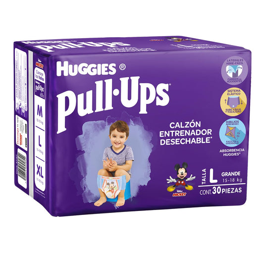 Huggies Pull-Ups Calzoncitos Entrenadores, Talla Grande Niño, Paquete con 30 Piezas, Ideal para niños de entre 15 a 18 kg