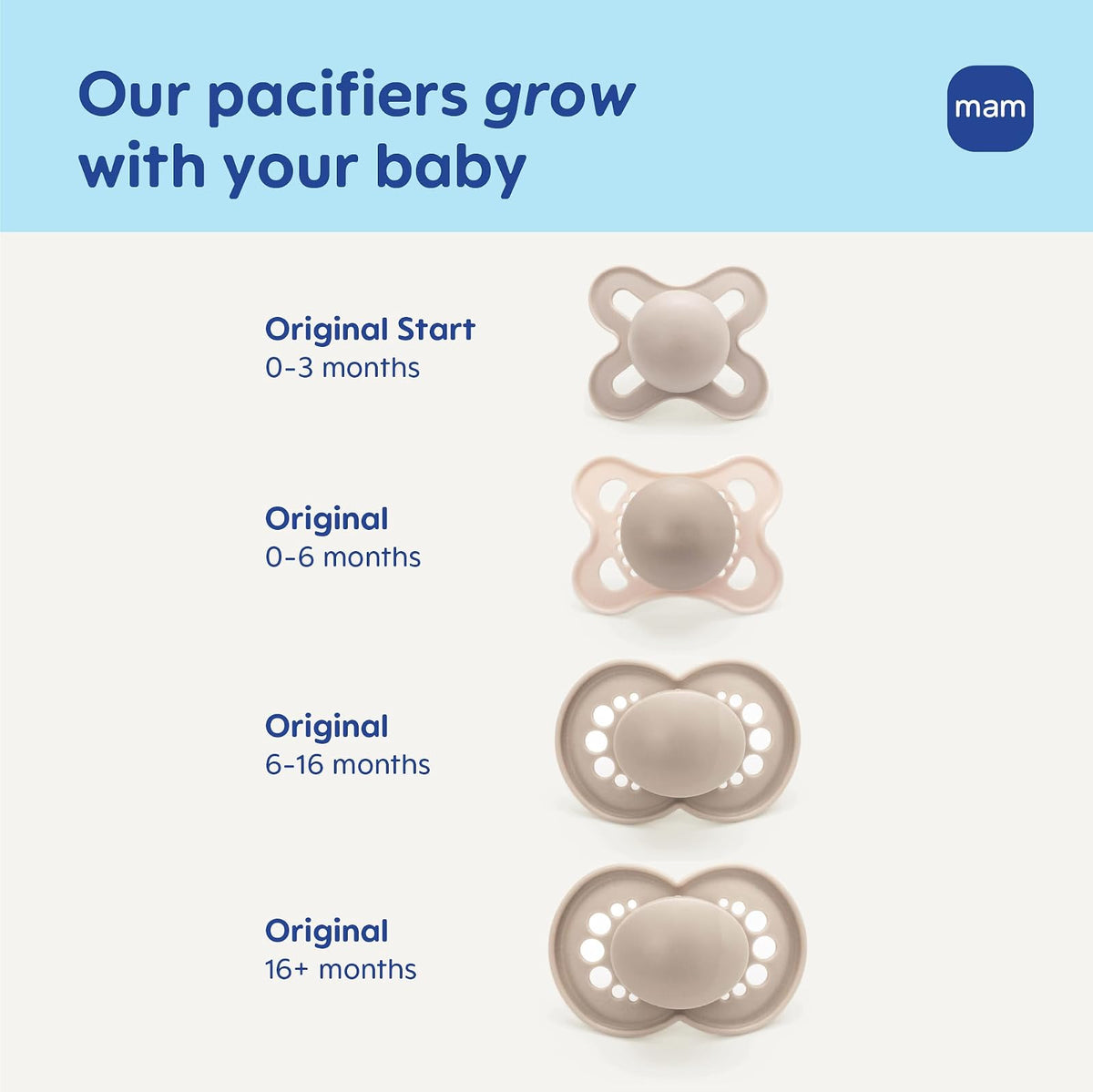 MAM - Chupones originales mate para bebé, Binky para niñas de 0 a 6 meses, pezón de silicona sin BPA, fácil de limpiar, mejor para bebés lactantes, desarrollado con expertos médicos, 4 unidades