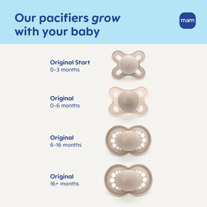 MAM - Chupones originales mate para bebé, Binky para niñas de 0 a 6 meses, pezón de silicona sin BPA, fácil de limpiar, mejor para bebés lactantes, desarrollado con expertos médicos, 4 unidades