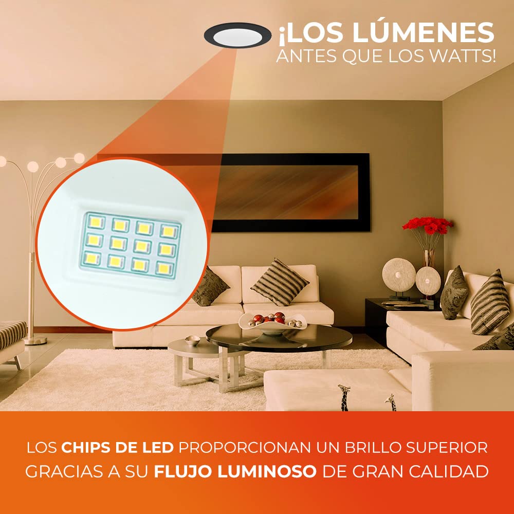 Tecnolite - Lámpara Iluminación Interior Empotrado Techo, LED Integrado, Tipo Downlight, Luz Suave Cálida, Corte de Empotramiento con Medida de 11.5 cm, Base en Color Negro