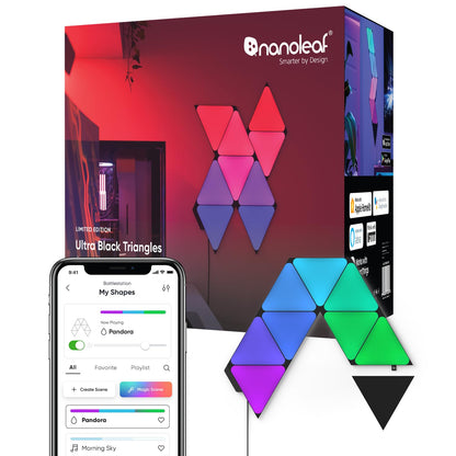 NANOLEAF Shapes Hexágonos Inteligentes, Kit de Inicio, Negro - Kit inteligente de triángulos negros (paquete de 9)