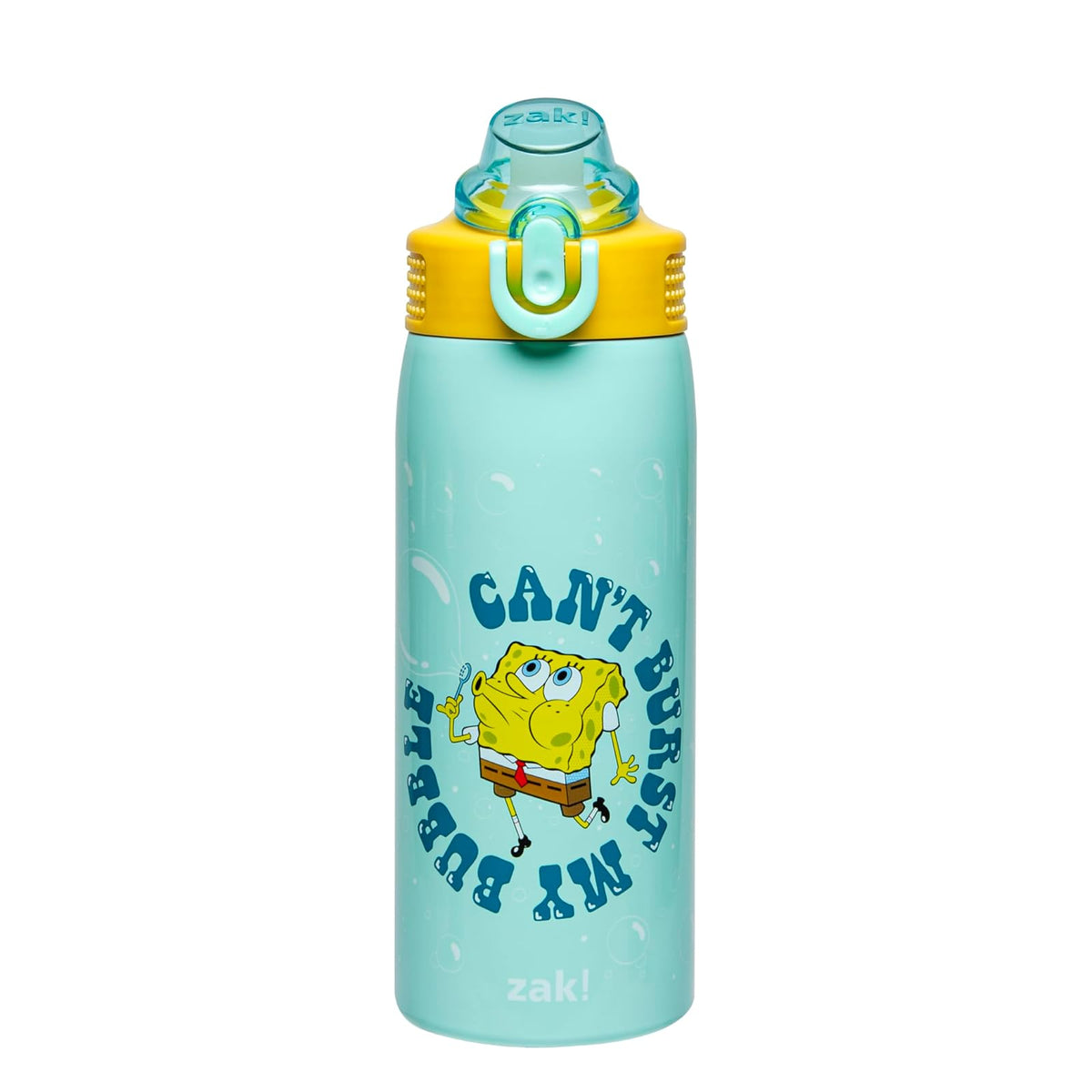 Zak Designs Botella de Agua Infantil de Acero Inoxidable con Popote - 0.6 Litros - Bob Esponja y Patricio