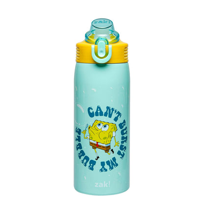 Zak Designs Botella de Agua Infantil de Acero Inoxidable con Popote - 0.6 Litros - Bob Esponja y Patricio