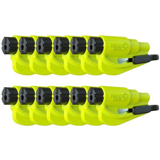 RESQME Paquete Familiar de 12, Llavero de Emergencia Original, Herramienta de Escape de Automóvil, Cortador de cinturón de Seguridad 2 en 1 y Interruptor de Ventana, Fabricado en Estados Unidos, Amarillo