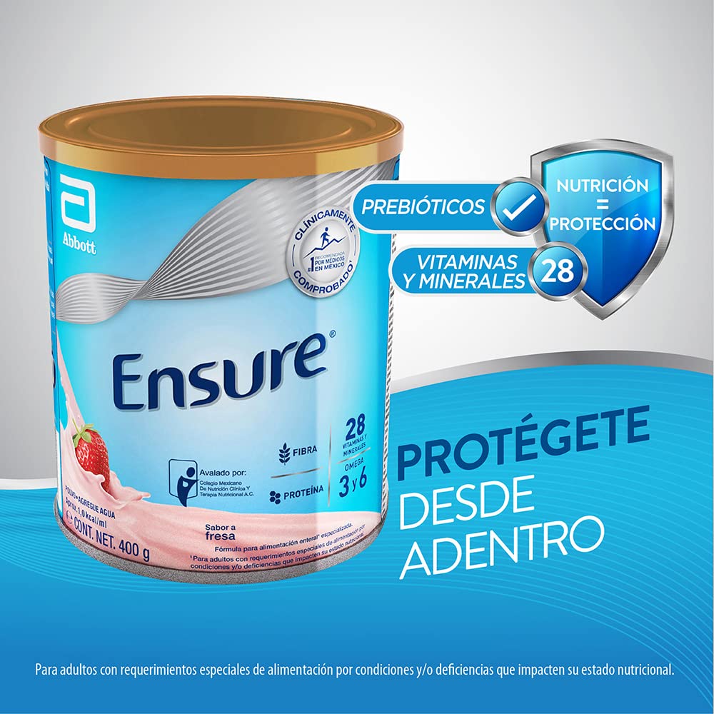 Ensure Advance Vainilla en Polvo 400g, Alimentación Especializada + Clásico Polvo Sabor Fresa 400 g