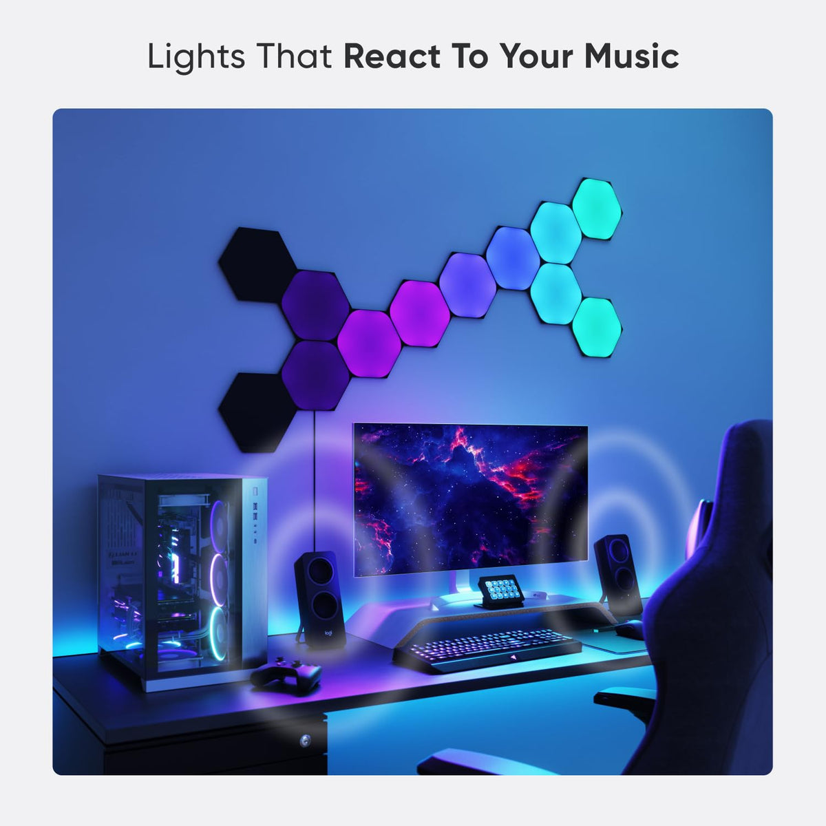 NANOLEAF SHAPES Hexagon Black 9-Pack Starter | Compatible con Alexa, decoración de pared para el hogar para sala de estar con sincronización de música, kit más inteligente