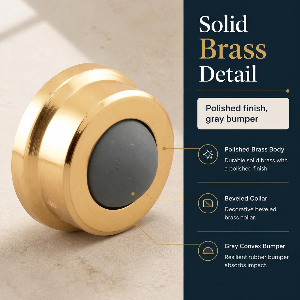 Prime-Line Products J 4647 Tope de pared para puerta, con parachoques de goma, 2.5 cm, cromo cepillado, Brass